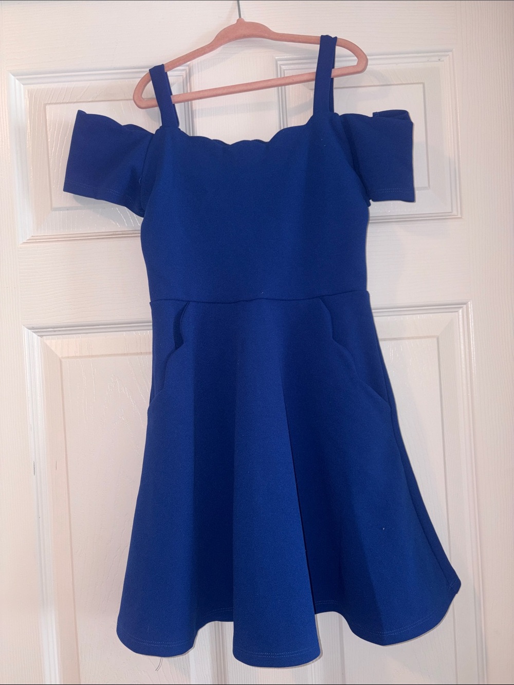 Rare Editions Royal Blue Off-Shoulder Fit & Flare Dress